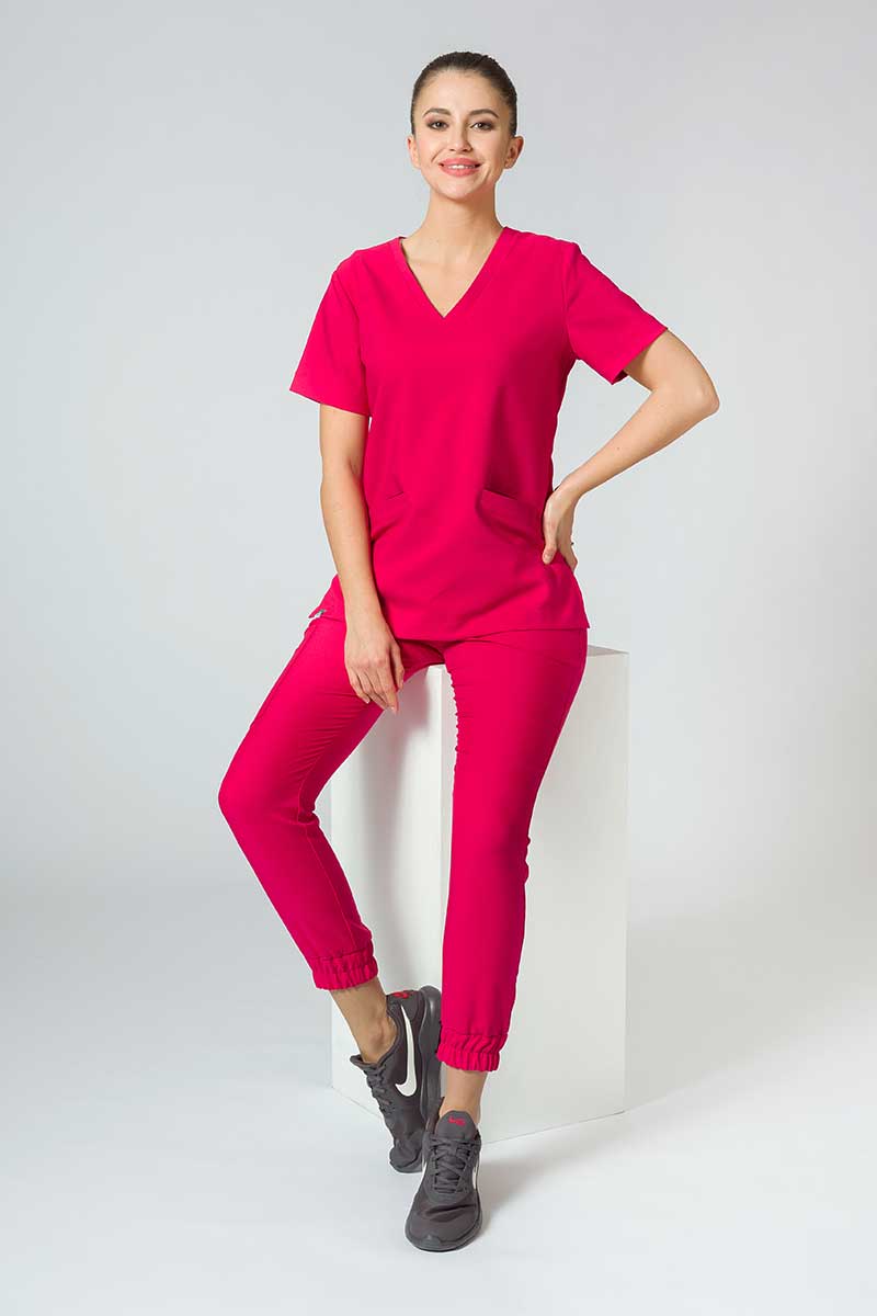 Spodnie medyczne damskie Sunrise Uniforms Premium Chill jogger malinowe-3