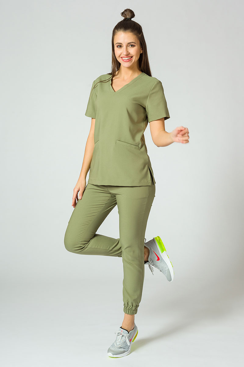 Spodnie medyczne damskie Sunrise Uniforms Premium Chill jogger oliwkowe-2