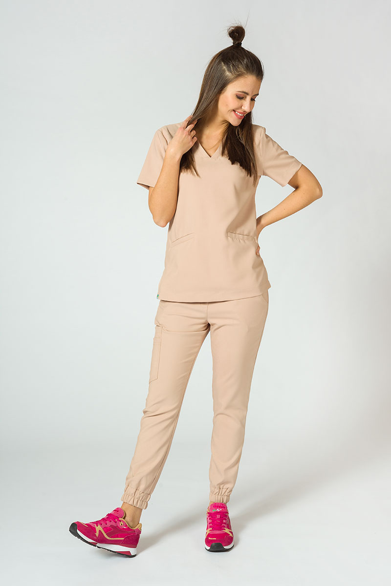 Spodnie medyczne damskie Sunrise Uniforms Premium Chill jogger beżowe-3