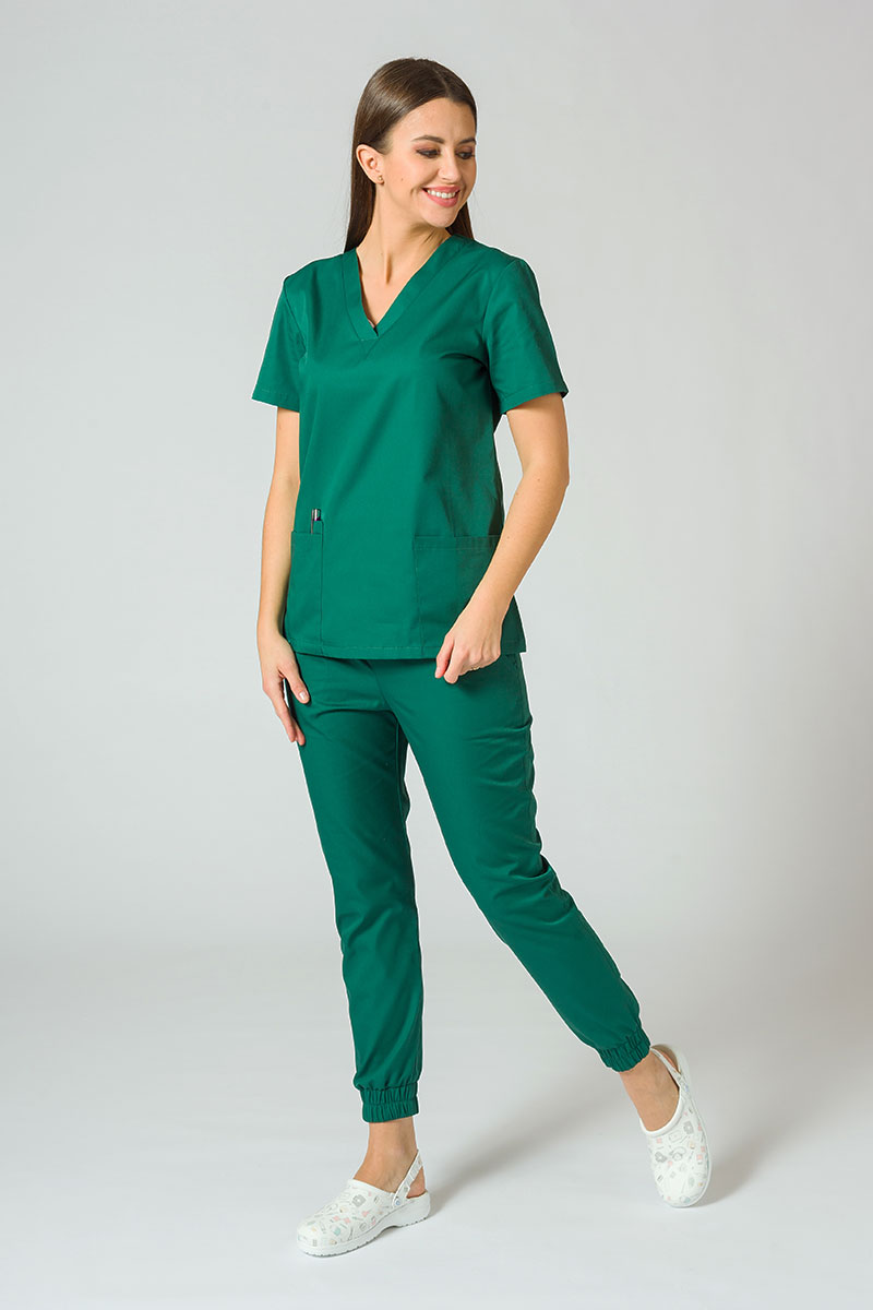 Komplet medyczny Sunrise Uniforms Basic Jogger butelkowa zieleń (ze spodniami Easy)-2
