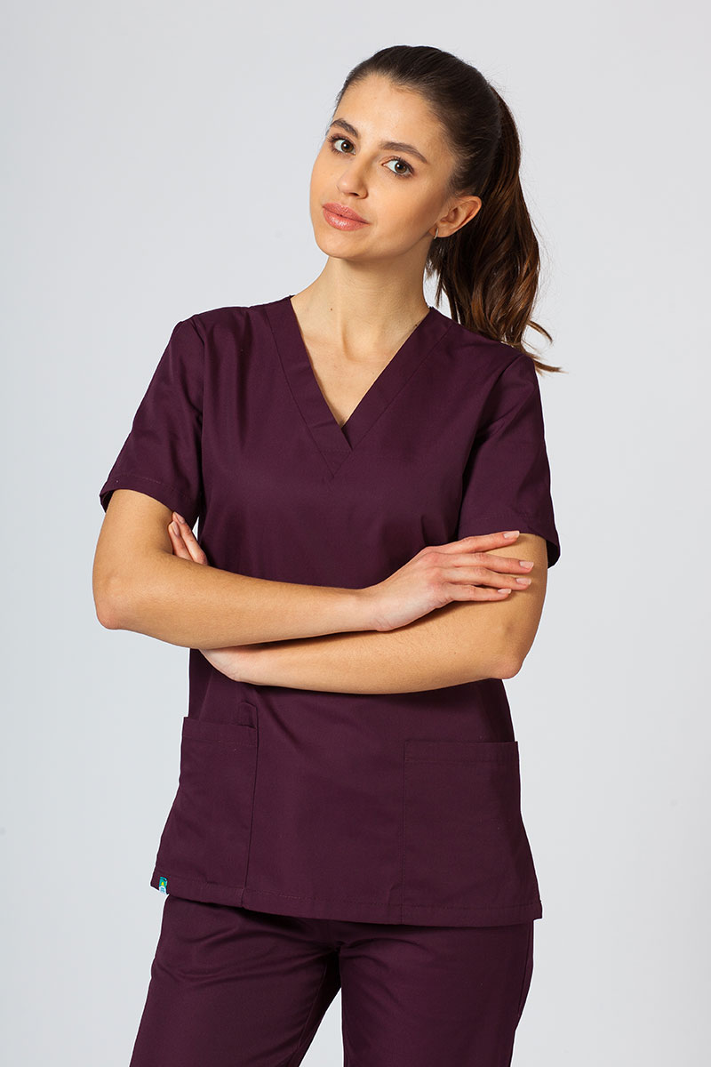 Komplet medyczny damski Sunrise Uniforms Basic Jogger (bluza Light, spodnie Easy) burgundowy-1