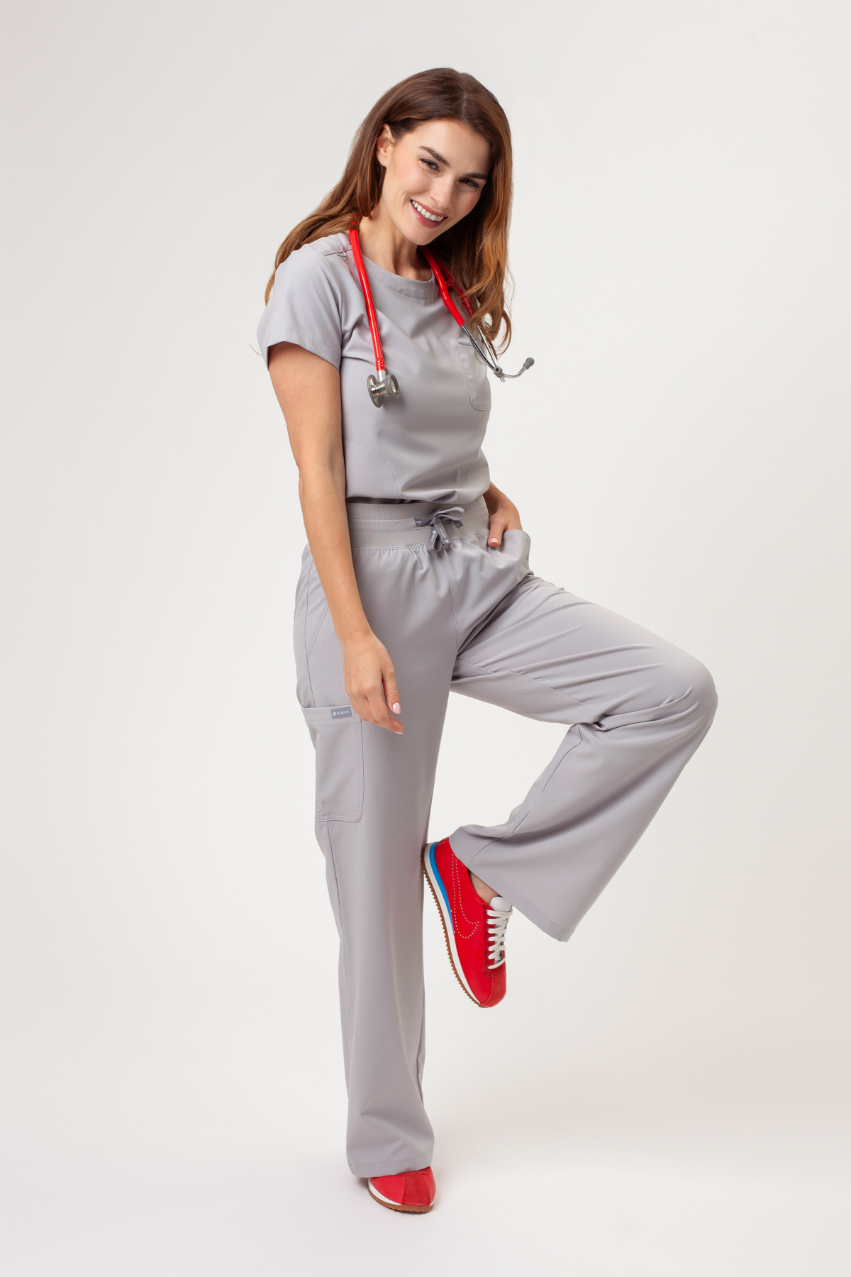 Spodnie medyczne damskie Maevn Momentum Wide Leg popielate-1