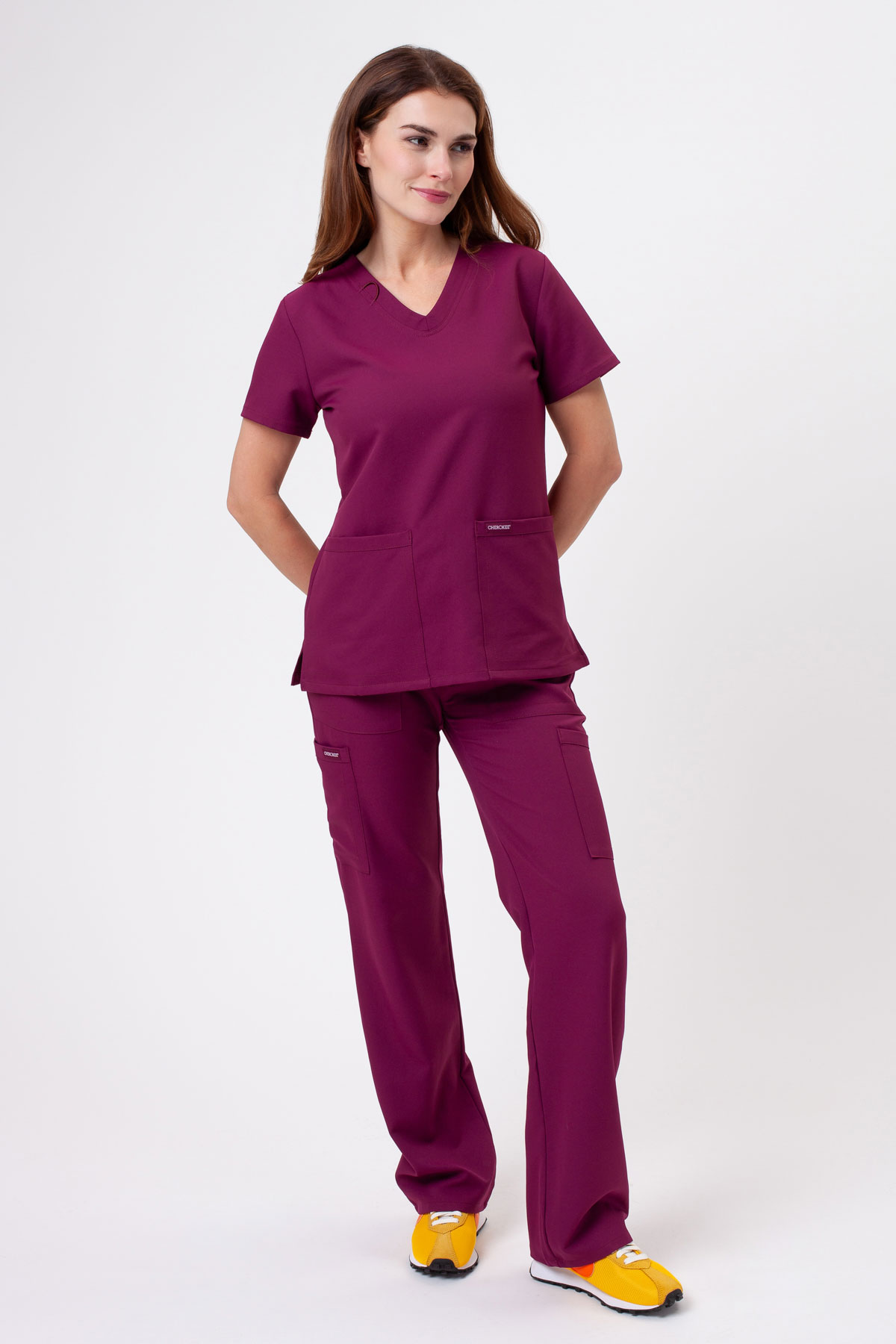 Bluza medyczna damska Cherokee Ultra V-neck Top wiśniowa-6