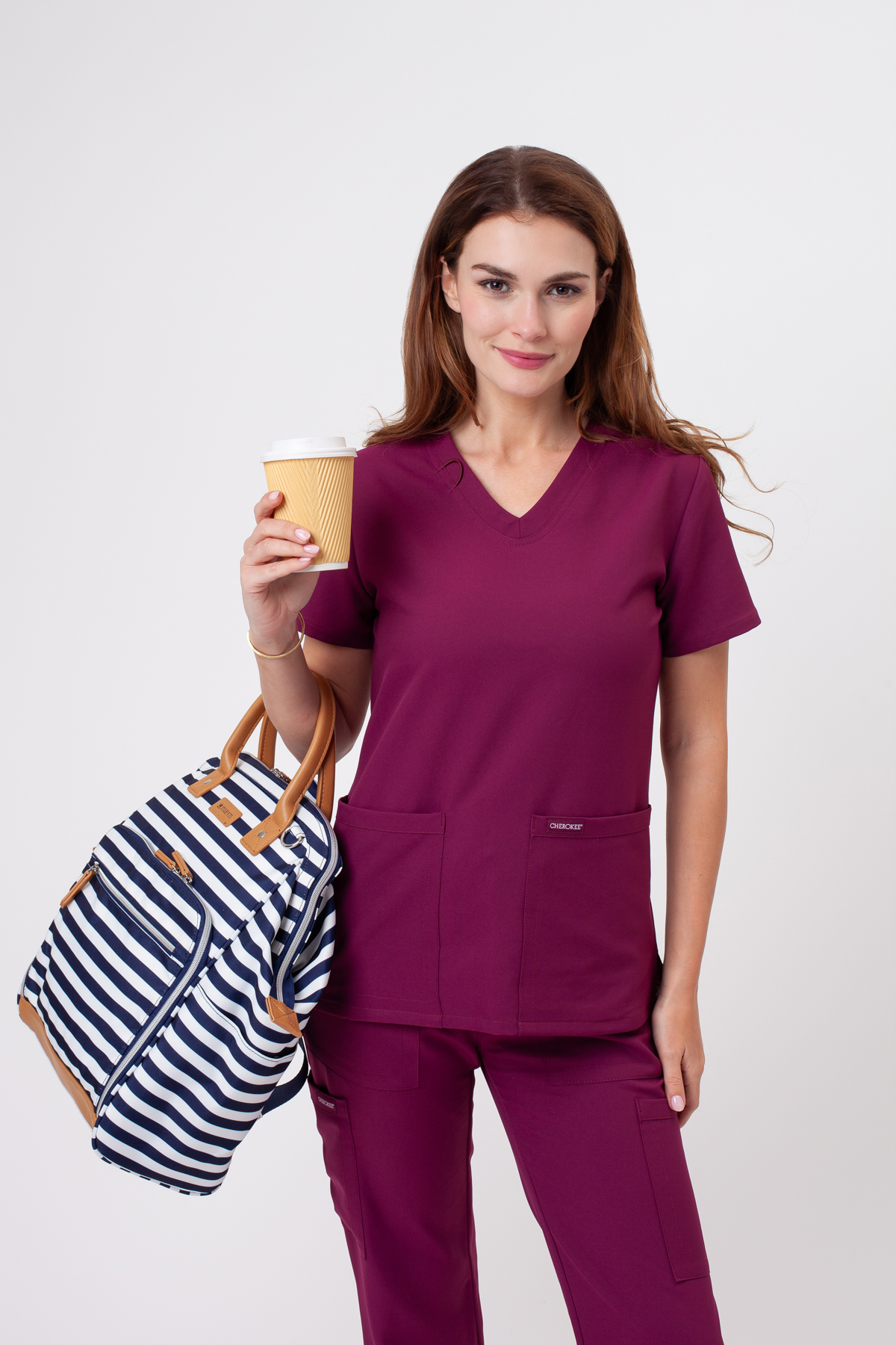 Bluza medyczna damska Cherokee Ultra V-neck Top wiśniowa-1