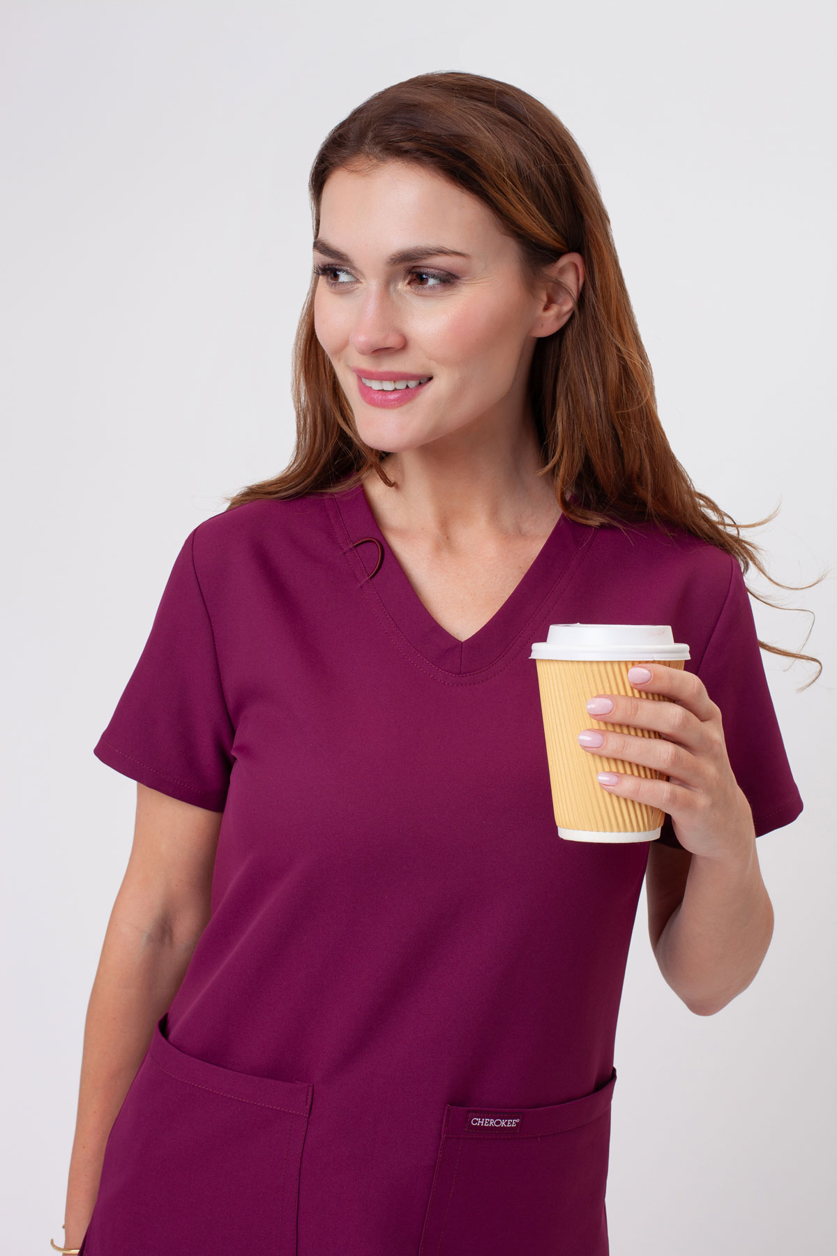 Bluza medyczna damska Cherokee Ultra V-neck Top wiśniowa-2