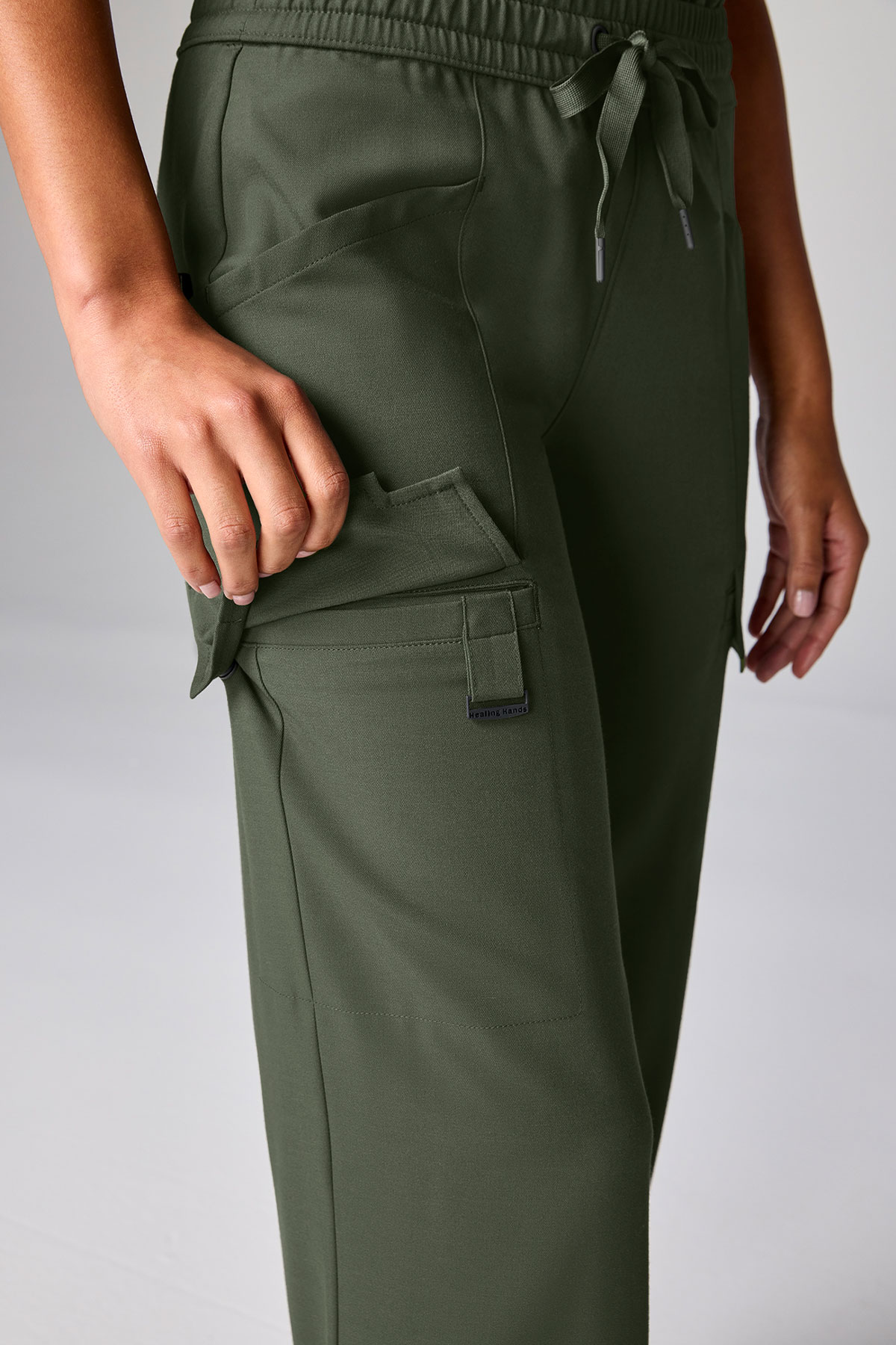Spodnie medyczne damskie Healing Hands Wide Leg Petite oliwkowe-4