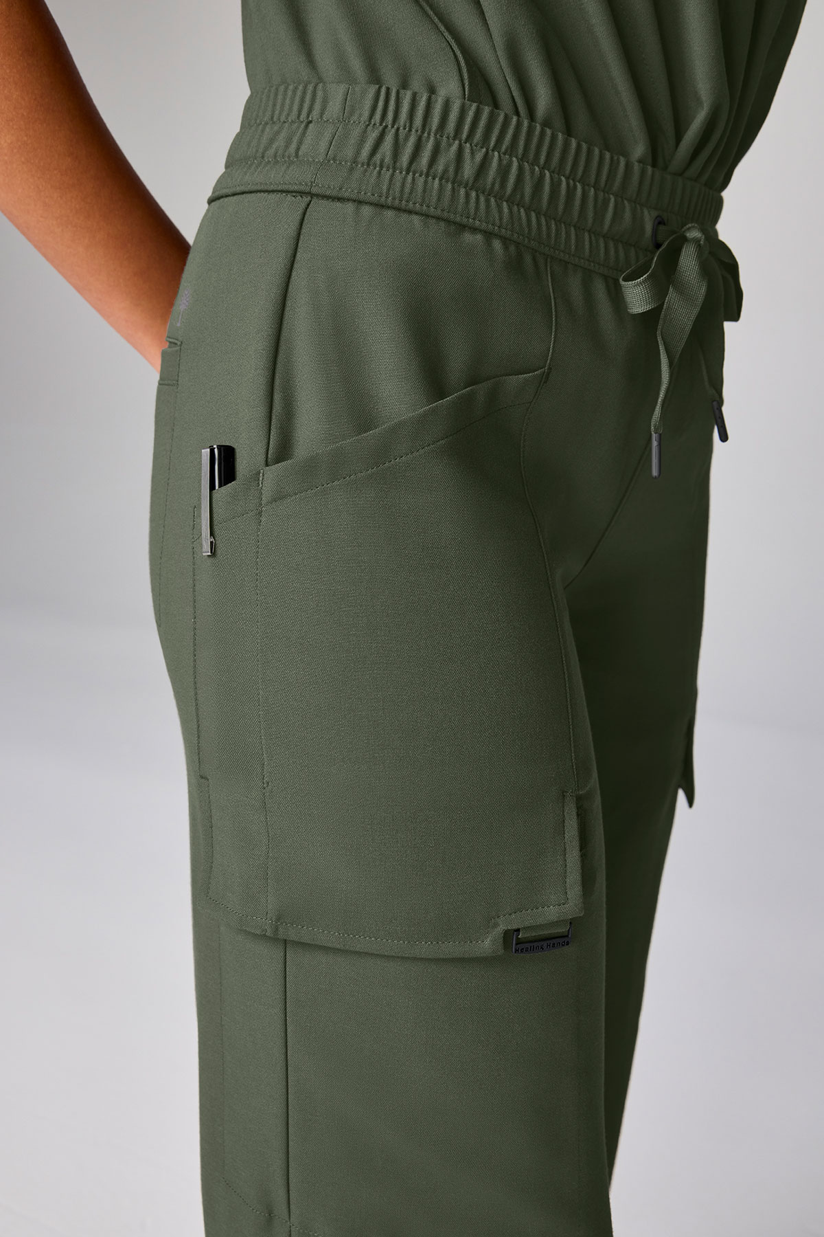Spodnie medyczne damskie Healing Hands Wide Leg Petite oliwkowe-5