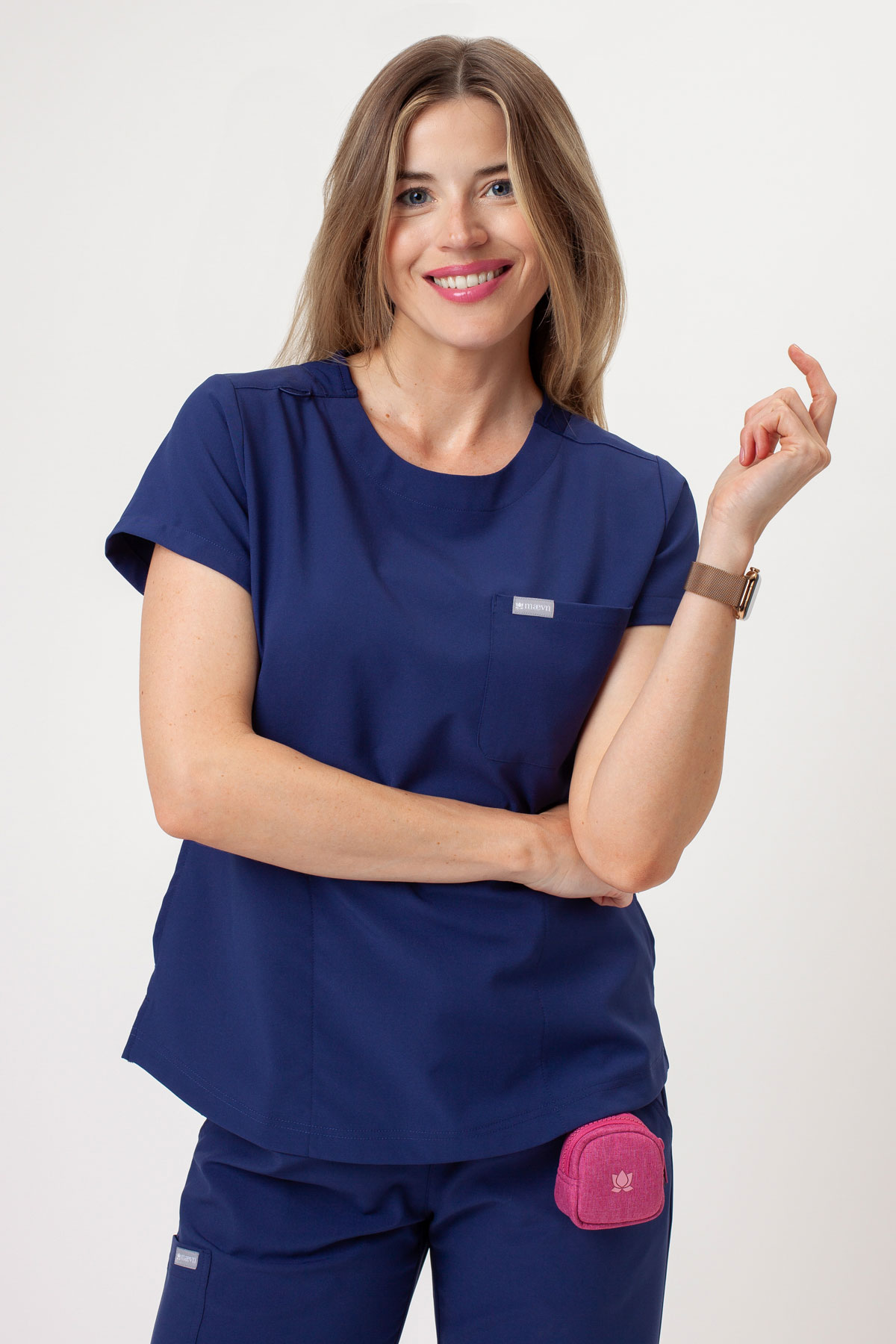 Bluza medyczna damska Maevn Momentum Round Neck ciemny granat-1