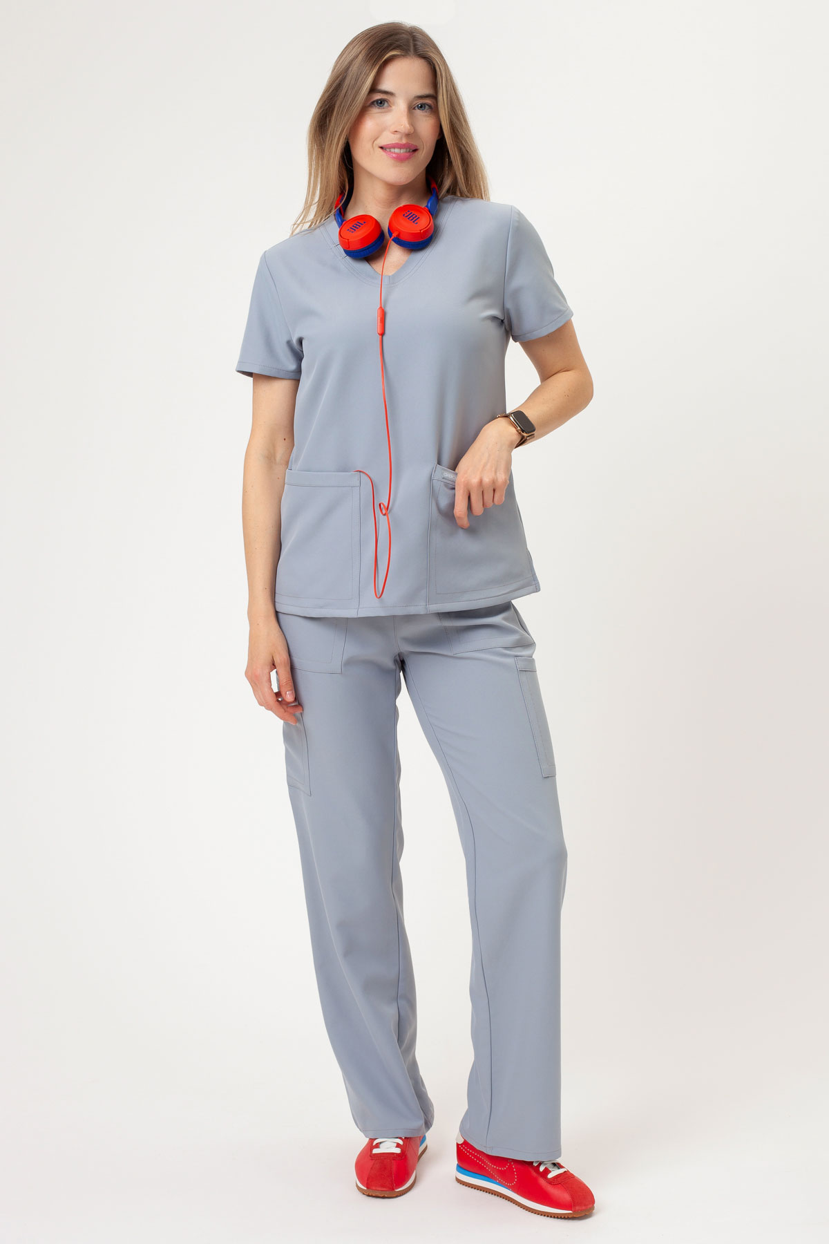 Bluza medyczna damska Cherokee Ultra V-neck Top popielata-5