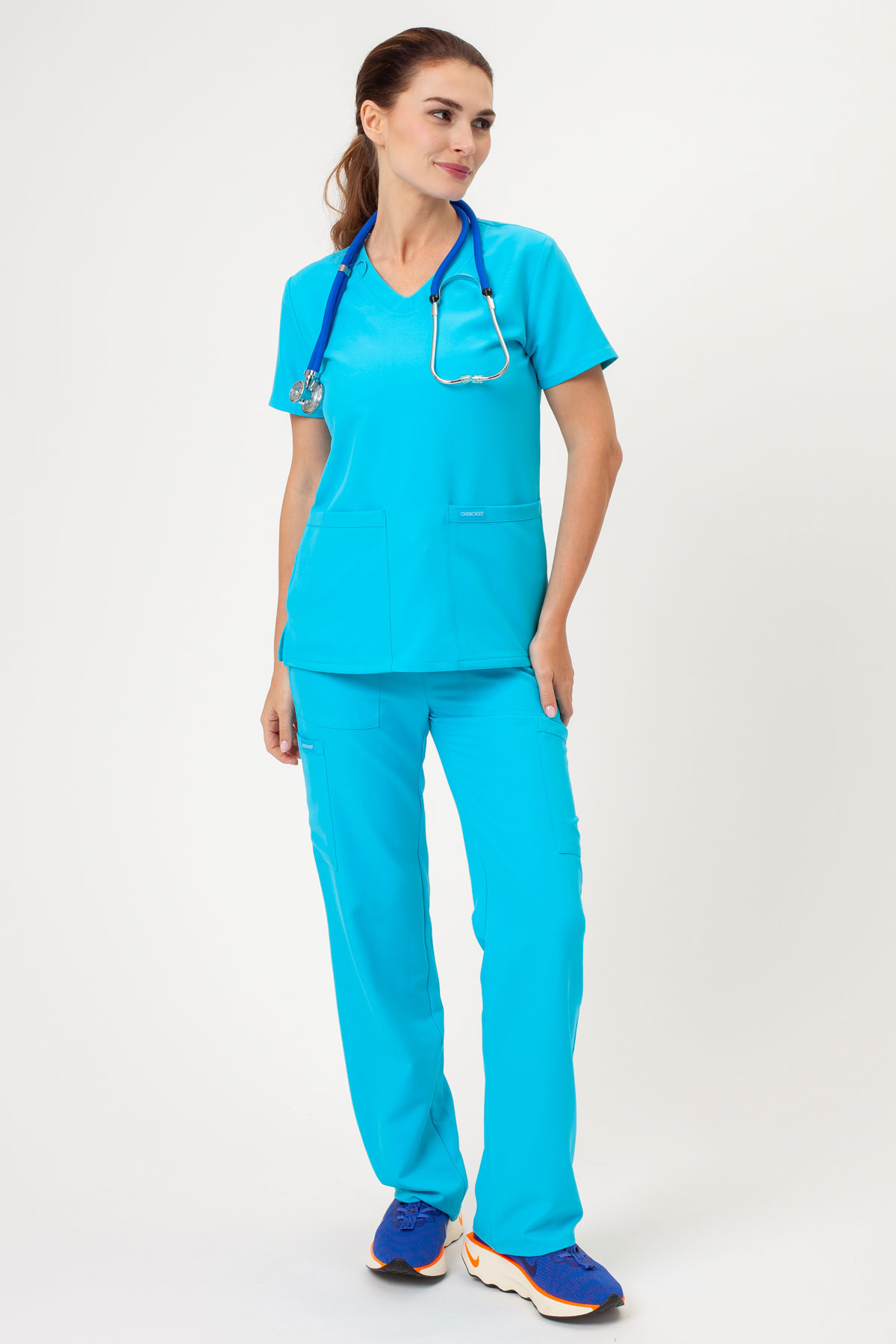 Bluza medyczna damska Cherokee Ultra V-neck Top turkusowa-4