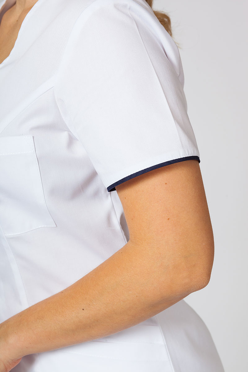Bluza medyczna damska na zamek Sunrise Uniforms biała/ciemny granat-6