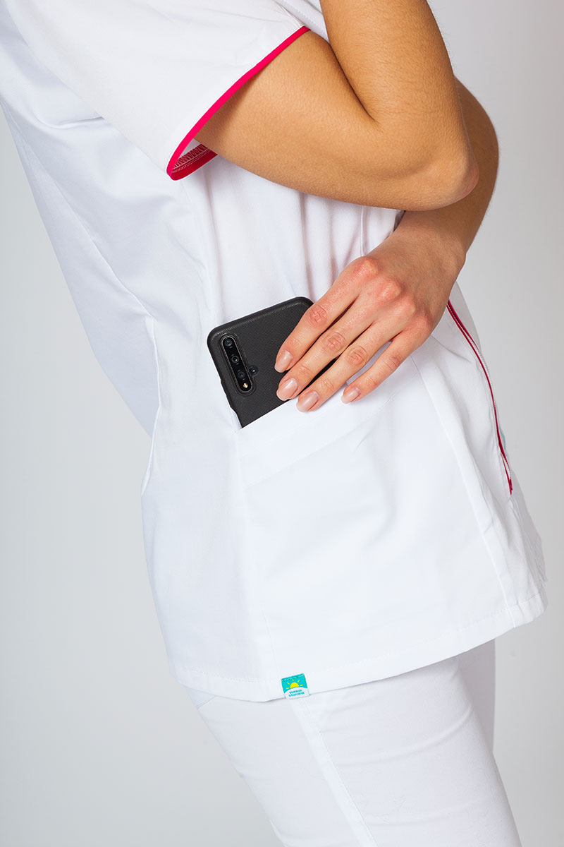 Bluza medyczna damska na zamek Sunrise Uniforms biały/malina-5