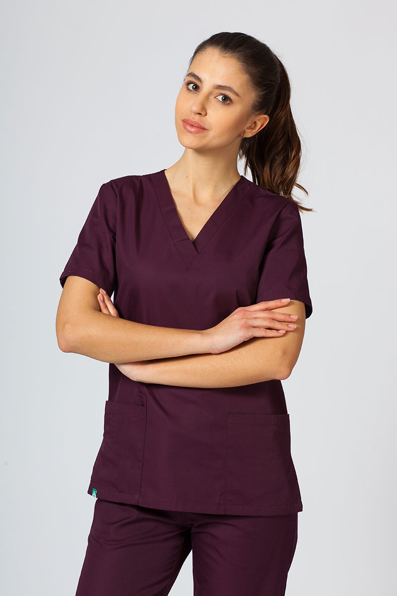 Komplet medyczny Sunrise Uniforms burgundowy (z bluzą taliowaną)-2