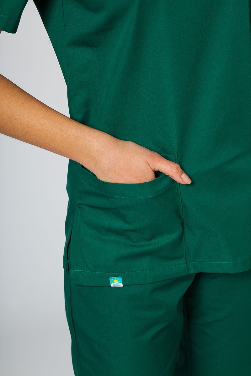 Bluza medyczna damska Sunrise Uniforms butelkowa zieleń taliowana-2