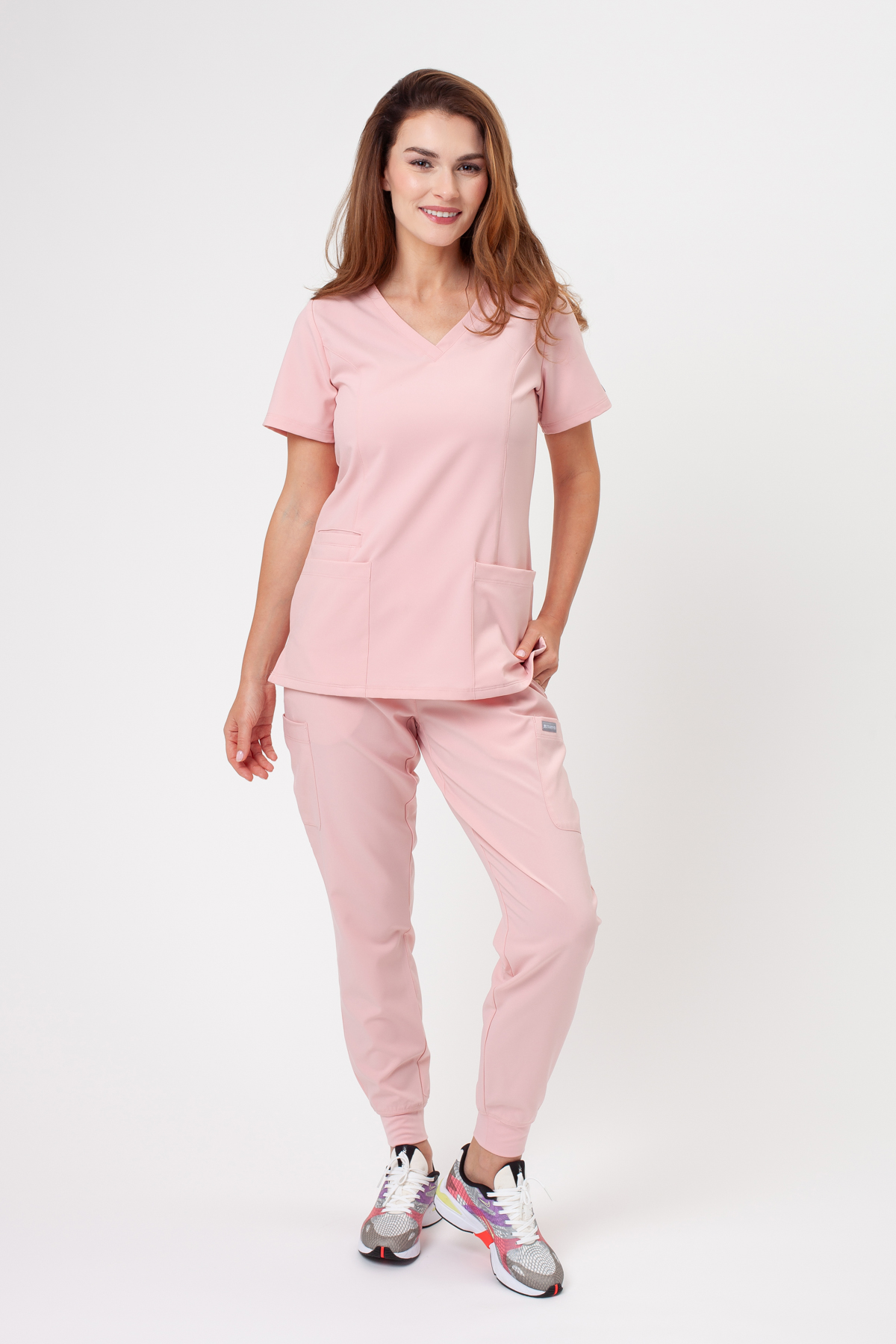 Bluza medyczna damska Maevn Momentum Double V-neck jasny róż-6