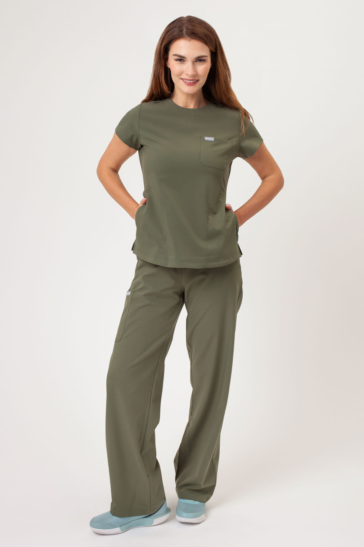 Bluza medyczna damska Maevn Momentum Round Neck oliwkowa-7