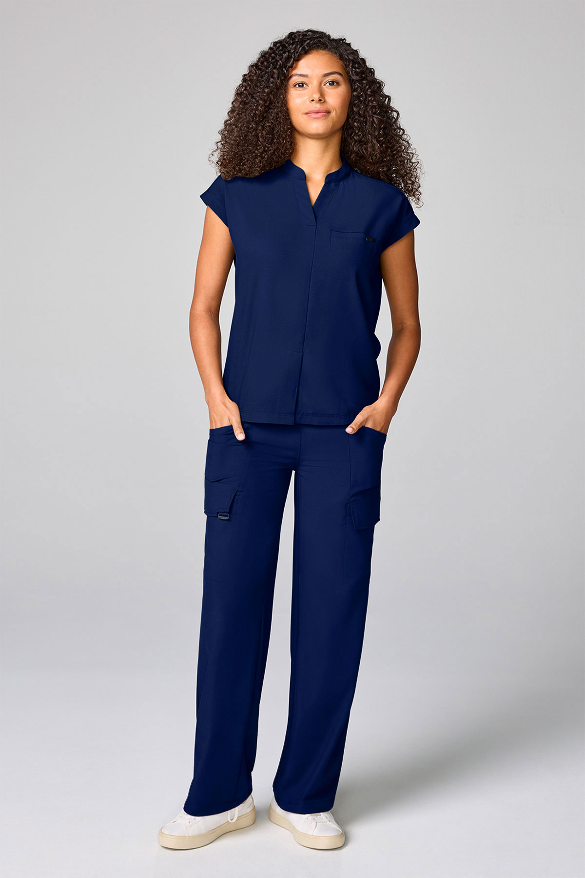 Bluza medyczna damska Healing Hands Mandarin Collar ciemny granat-6