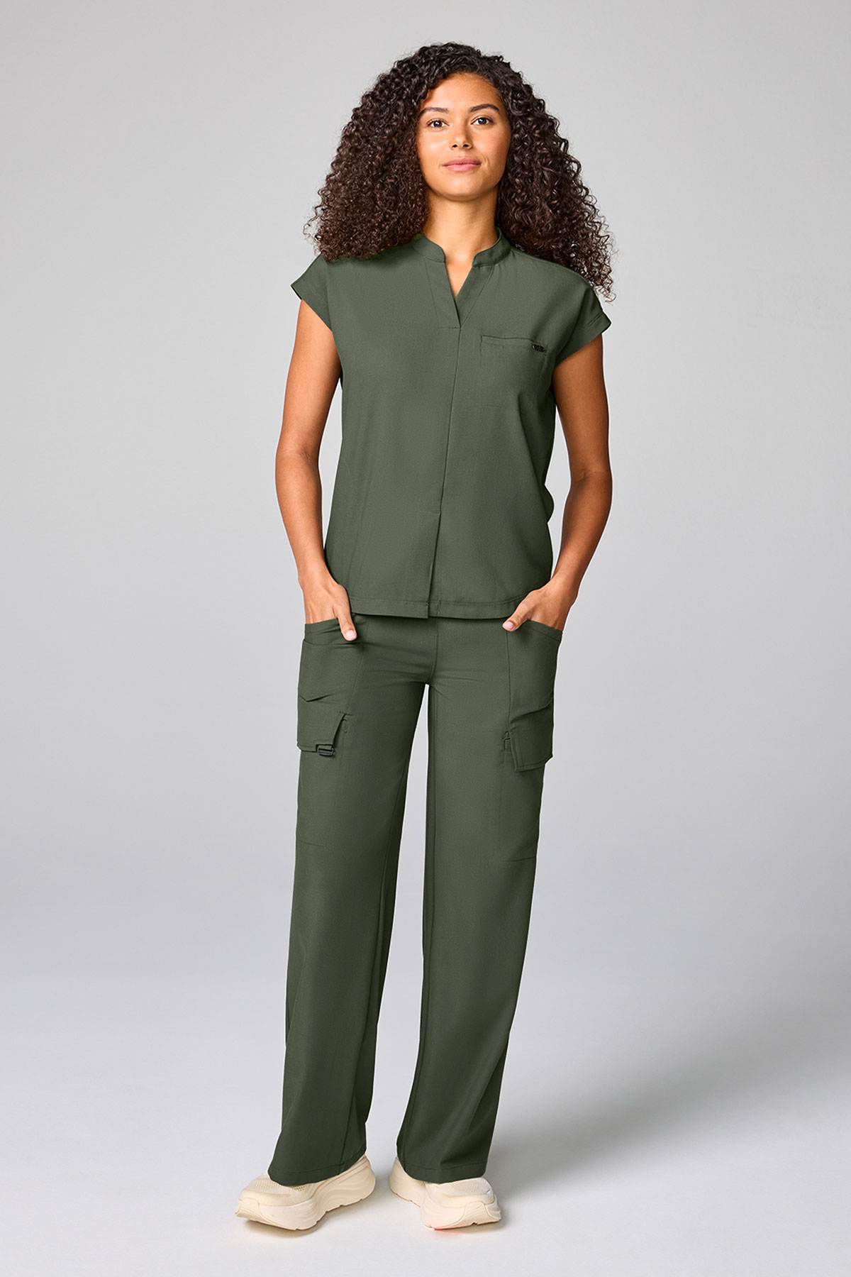 Spodnie medyczne damskie Healing Hands Wide Leg Petite oliwkowe-6