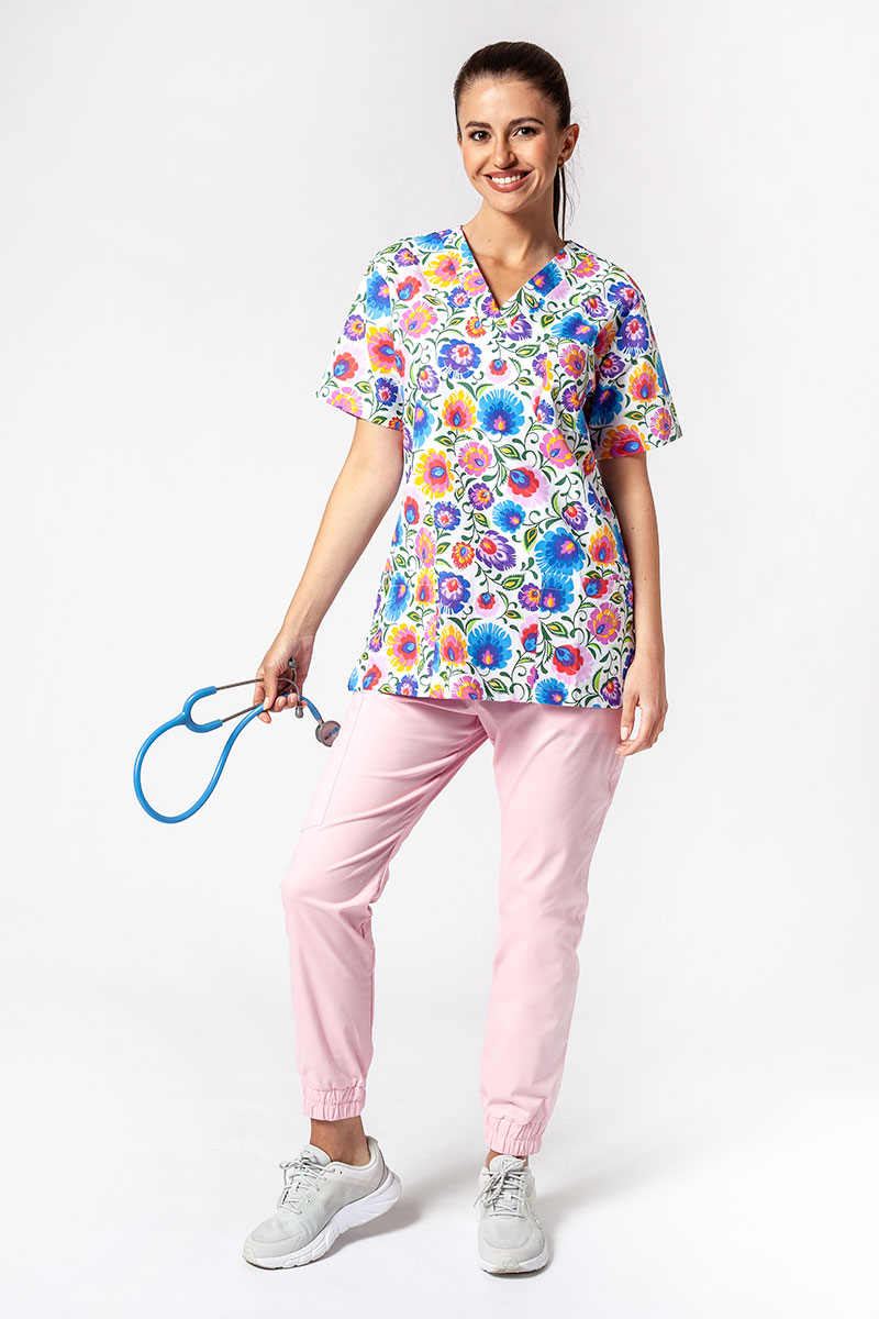 Kolorowa bluza medyczna we wzory Sunrise Uniforms wzór łowicki-1