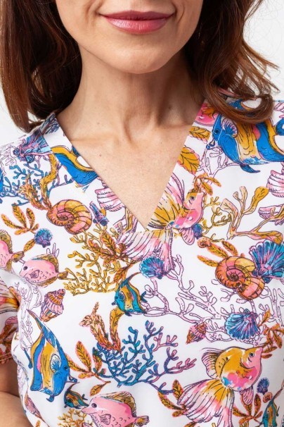 Bluza medyczna damska Cherokee Prints V-neck Fin-tastic Watercolor-3