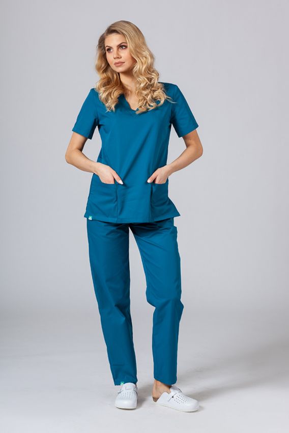 Bluza medyczna damska Sunrise Uniforms karaibski błękit taliowana-1