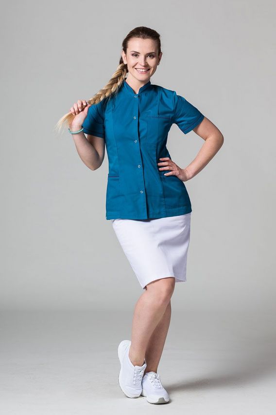 Żakiet ze stójką Sunrise Uniforms karaibski błękit z oberżynową lamówką-2