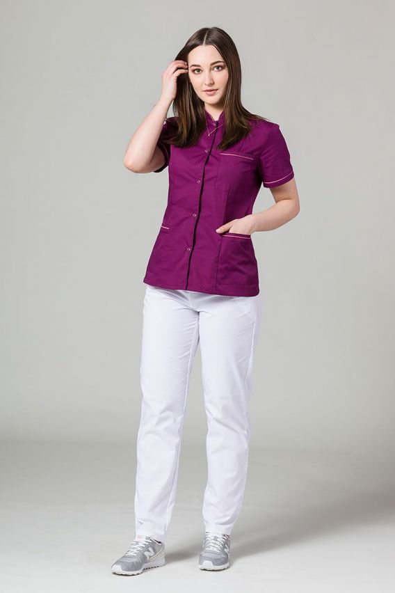 Żakiet ze stójką Sunrise Uniforms oberżyna z różową lamówką-2