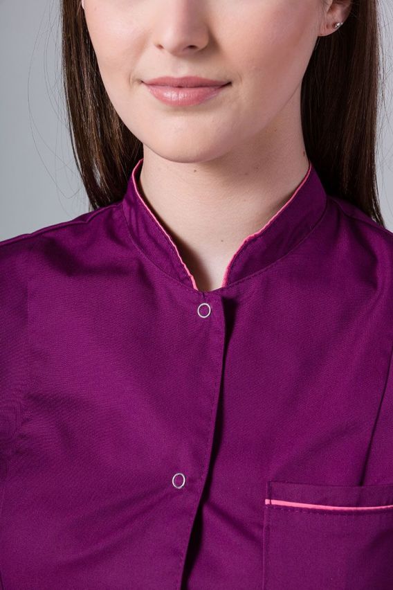 Żakiet ze stójką Sunrise Uniforms oberżyna z różową lamówką-3