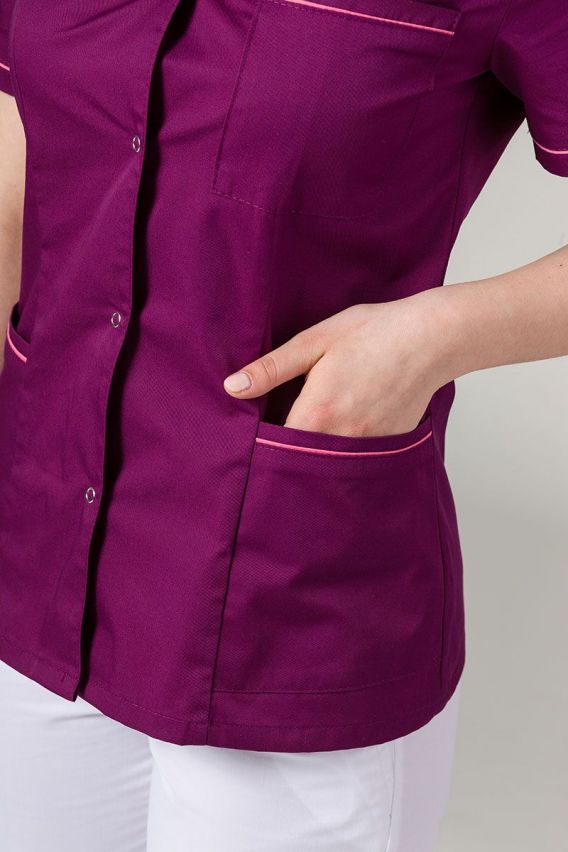 Żakiet ze stójką Sunrise Uniforms oberżyna z różową lamówką-4