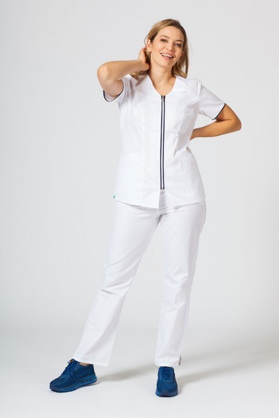 Bluza medyczna damska na zamek Sunrise Uniforms biała/ciemny granat-2