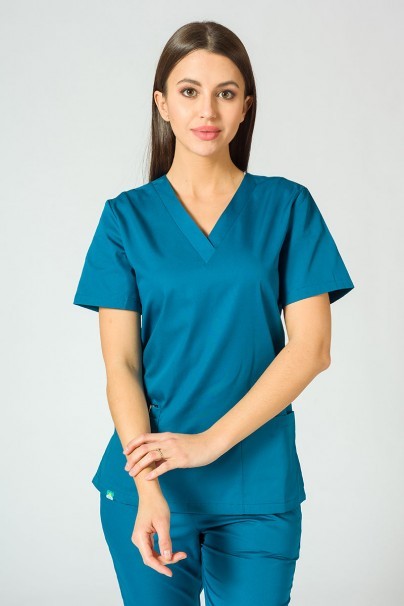 Bluza medyczna damska Sunrise Uniforms karaibski błękit taliowana promo-1