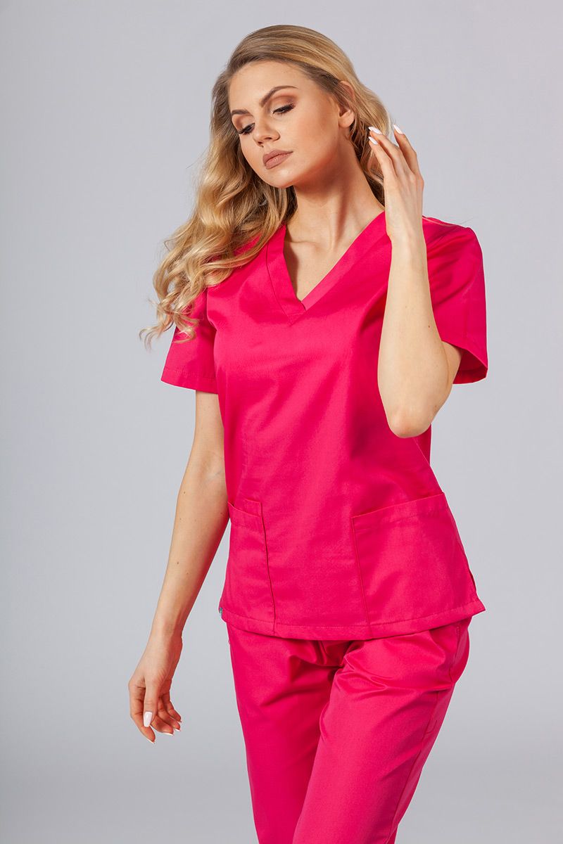 Bluza medyczna damska Sunrise Uniforms malinowa taliowana