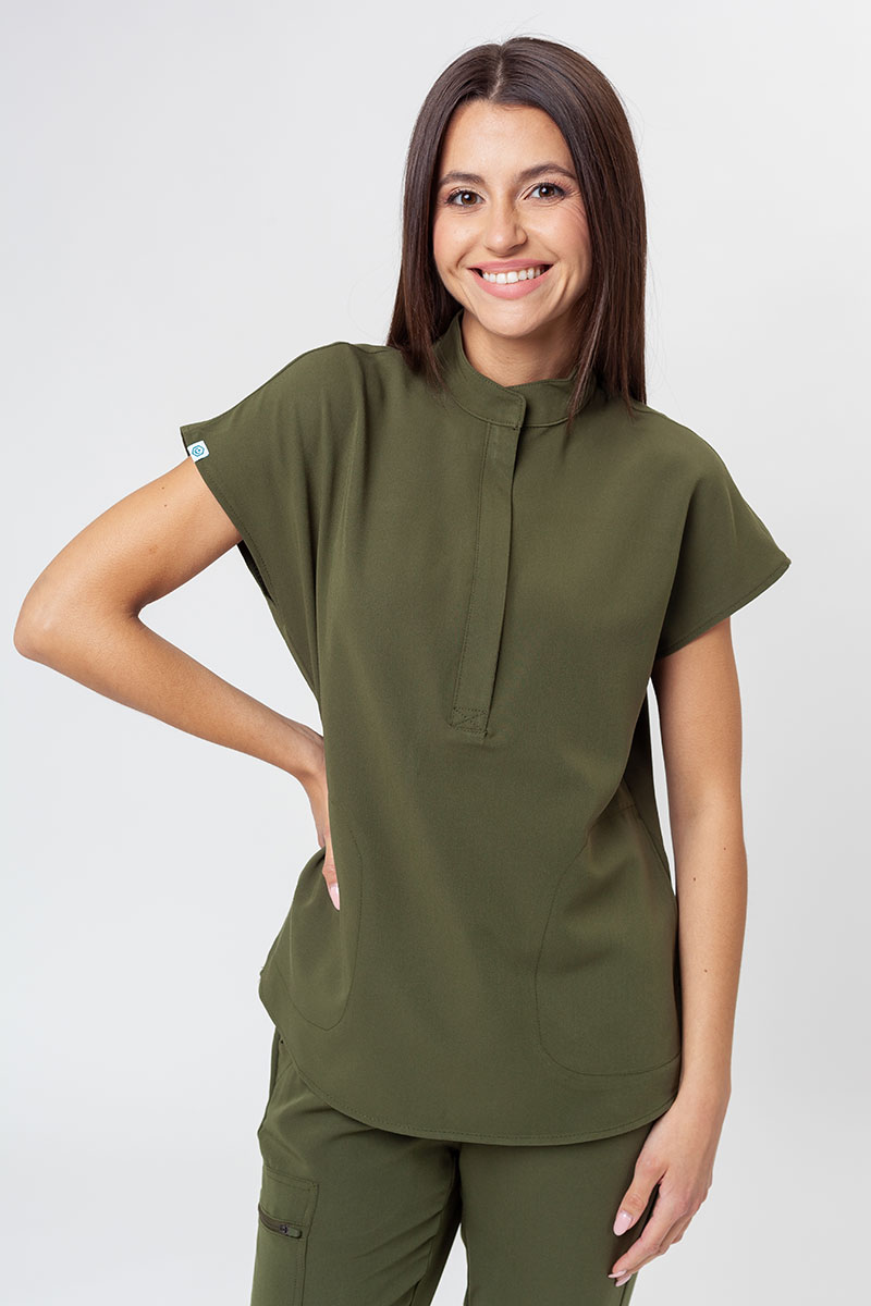 Bluza medyczna damska Uniforms World Avant oliwkowa (magnetyczne klipsy)