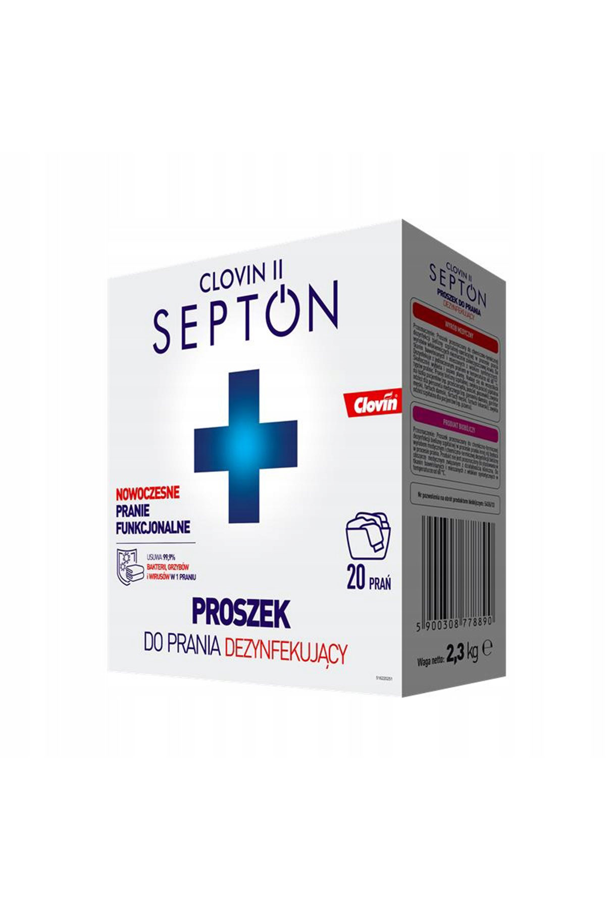 Clovin II Septon - dezynfekujący, biobójczy, bezfosforanowy proszek do prania 2,3 kg