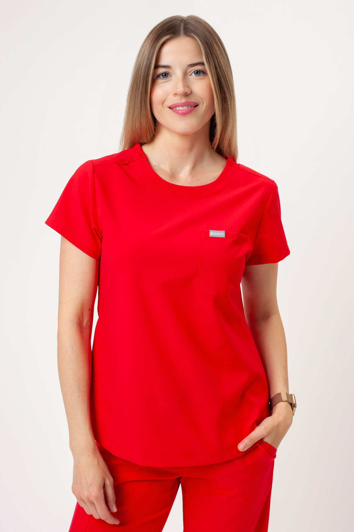 Bluza medyczna damska Maevn Momentum Round Neck czerwona