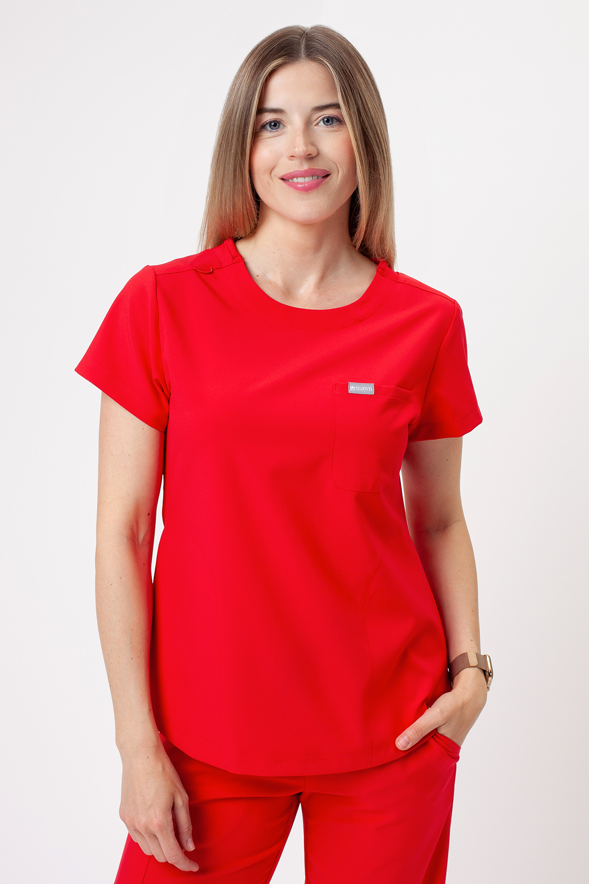 Bluza medyczna damska Maevn Momentum Round Neck czerwona