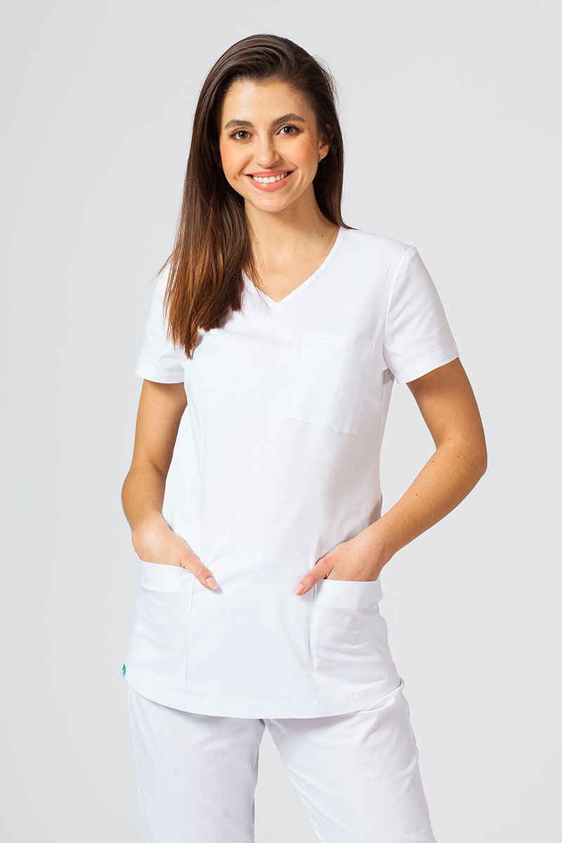 Bluza medyczna damska Sunrise Uniforms Fit (elastic) biała