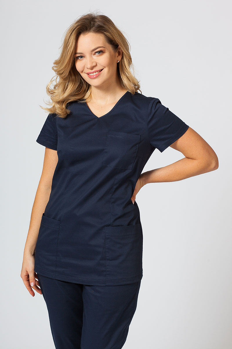 Bluza medyczna damska Sunrise Uniforms Fit (elastic) ciemny granat