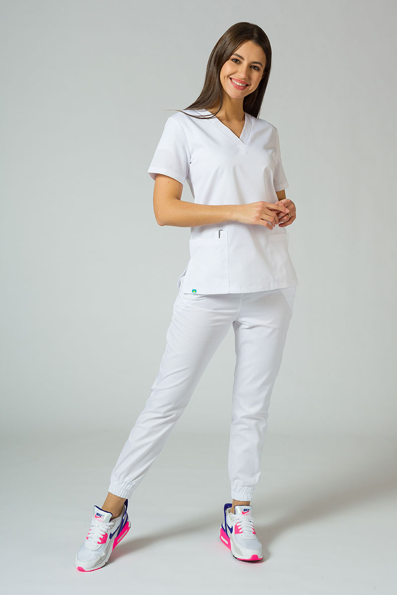 Komplet medyczny damski Sunrise Uniforms Basic Jogger (bluza Light, spodnie Easy) biały