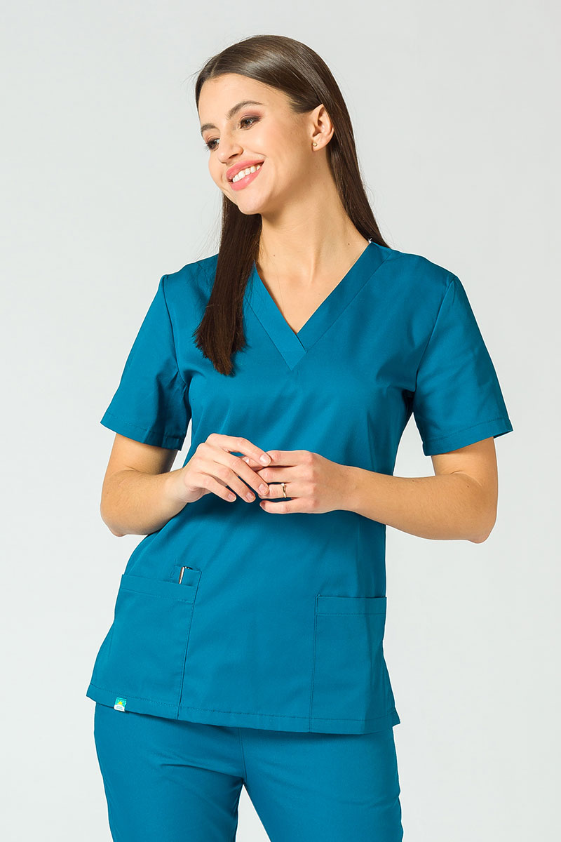 Bluza medyczna damska Sunrise Uniforms karaibski błękit taliowana promo