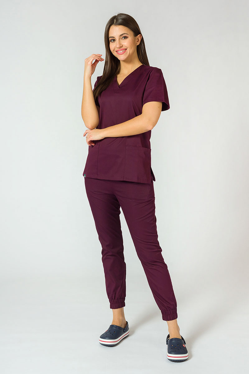 Komplet medyczny damski Sunrise Uniforms Basic Jogger (bluza Light, spodnie Easy) burgundowy