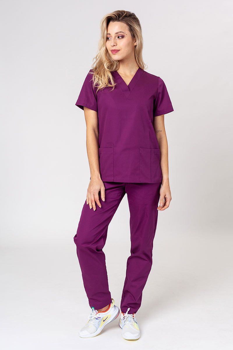 Komplet medyczny damski Sunrise Uniforms Basic Classic (bluza Light, spodnie Regular) oberżynowy