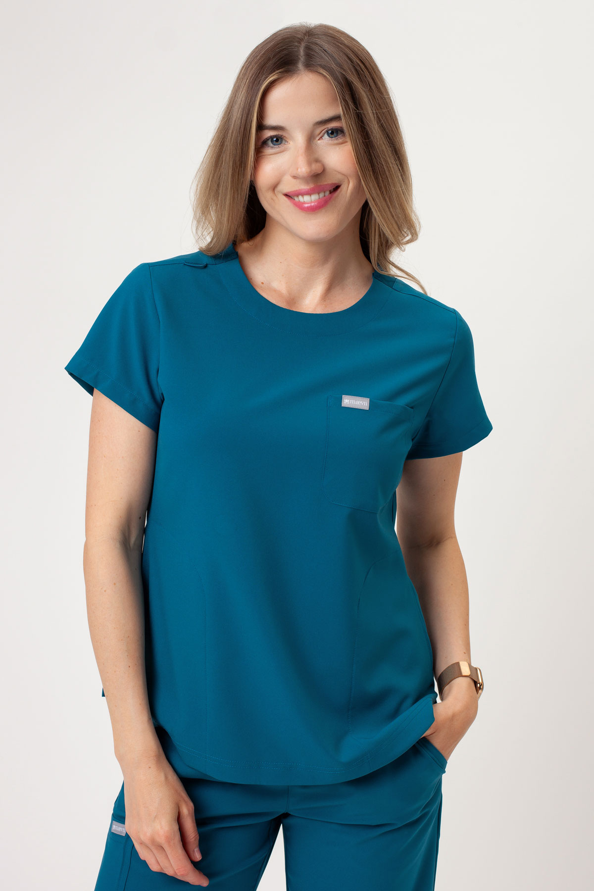 Bluza medyczna damska Maevn Momentum Round Neck karaibski błękit