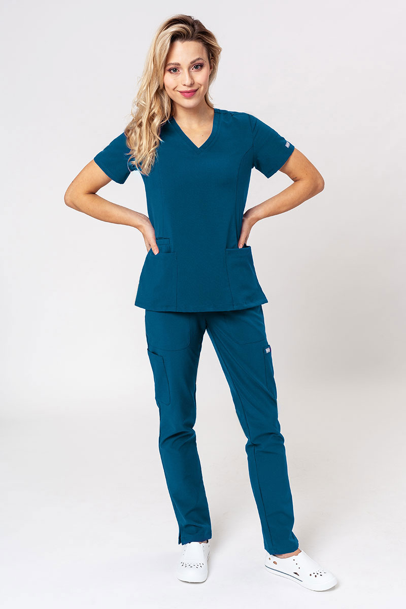 Komplet medyczny damski Maevn Momentum (bluza Double V-neck, spodnie 6-pocket) karaibski błękit