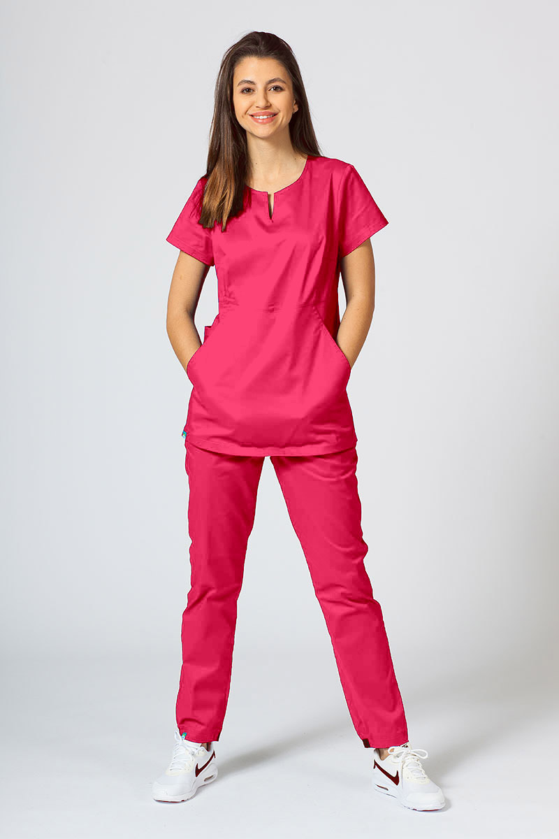 Komplet medyczny damski Sunrise Uniforms Active (bluza Kangaroo, spodnie Loose) malinowy
