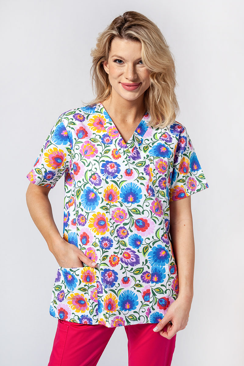 Kolorowa bluza medyczna we wzory Sunrise Uniforms wzór łowicki