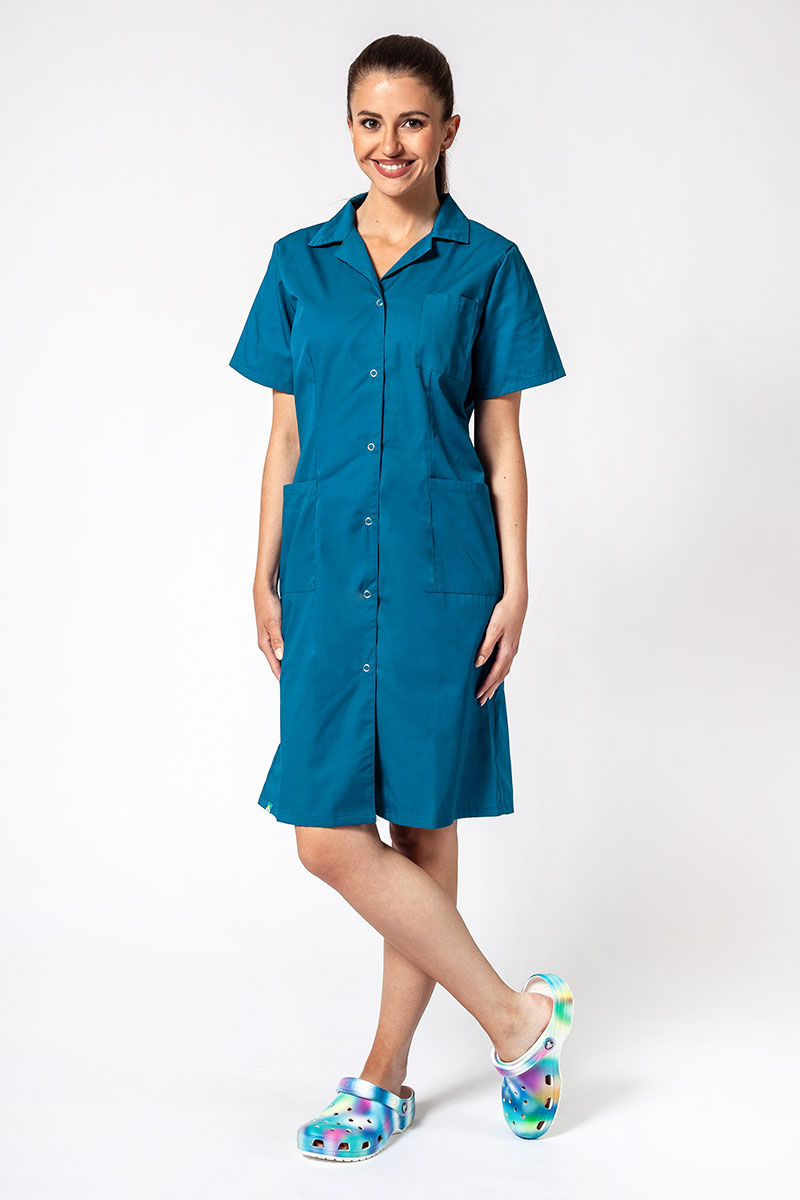 Fartuch medyczny damski Sunrise Uniforms z krótkim rękawem karaibski błękit