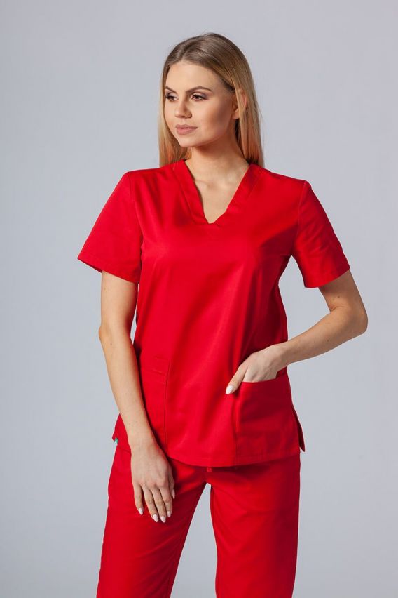 Bluza medyczna damska Sunrise Uniforms czerwona taliowana-1