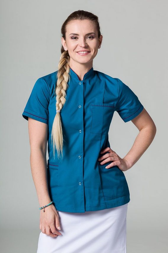 Żakiet ze stójką Sunrise Uniforms karaibski błękit z oberżynową lamówką-1