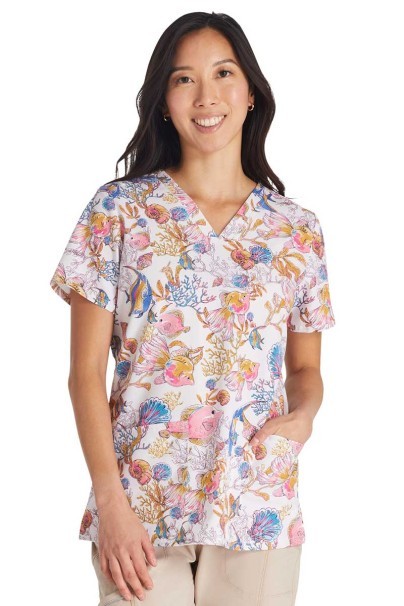 Bluza medyczna damska Cherokee Prints V-neck Fin-tastic Watercolor-1